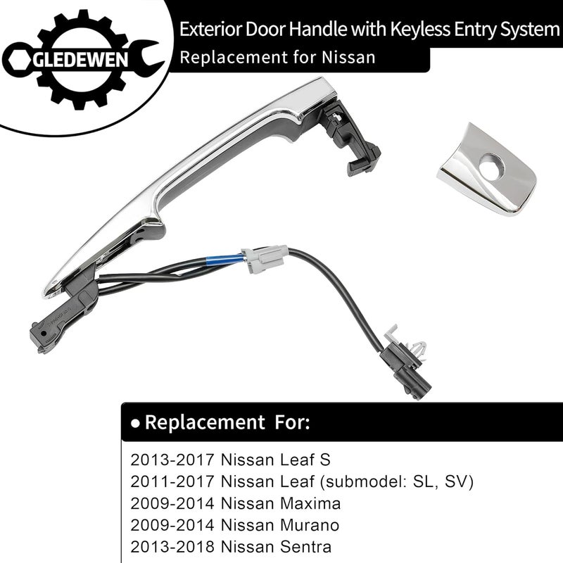 Gledewen Driver Door Handle Chrome, Compatible with 2009-2018 Nissan Sentra Murano Maxima Leaf, with Sensor and Smart Keyless Entry System, Exterior Front Left Side | Replace# 806469N00A Outside Handle Light & heavy use compatible - Image 2