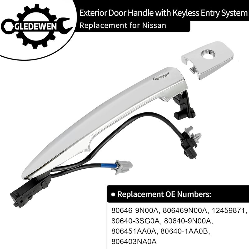 Gledewen Driver Door Handle Chrome, Compatible with 2009-2018 Nissan Sentra Murano Maxima Leaf, with Sensor and Smart Keyless Entry System, Exterior Front Left Side | Replace# 806469N00A Outside Handle Light & heavy use compatible - Image 3