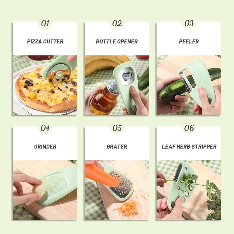 Kitcheniqa Kitcheniqa 6pcs MultiFunction Kitchen Tools Cheese Chocolate Grater Fruit Vegetable Peeler Bottle Opener Pizza Cutter Herb Stripper Vegetable Skin Peeler Kitchen Tools for Cooking Set of 6 - Image 4