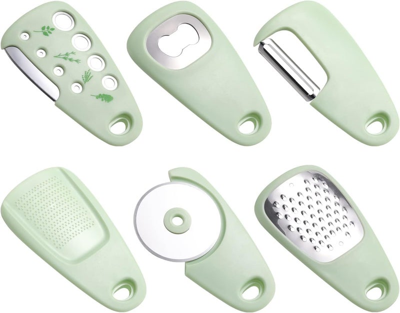 Kitcheniqa Kitcheniqa 6pcs MultiFunction Kitchen Tools Cheese Chocolate Grater Fruit Vegetable Peeler Bottle Opener Pizza Cutter Herb Stripper Vegetable Skin Peeler Kitchen Tools for Cooking Set of 6 - Image 1