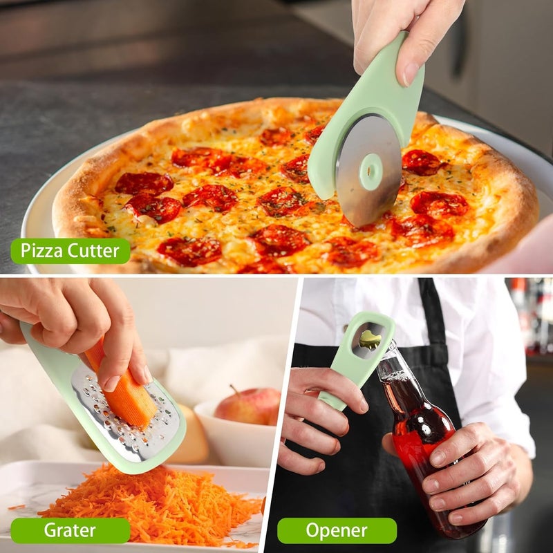 Kitcheniqa Kitcheniqa 6pcs MultiFunction Kitchen Tools Cheese Chocolate Grater Fruit Vegetable Peeler Bottle Opener Pizza Cutter Herb Stripper Vegetable Skin Peeler Kitchen Tools for Cooking Set of 6 - Image 3