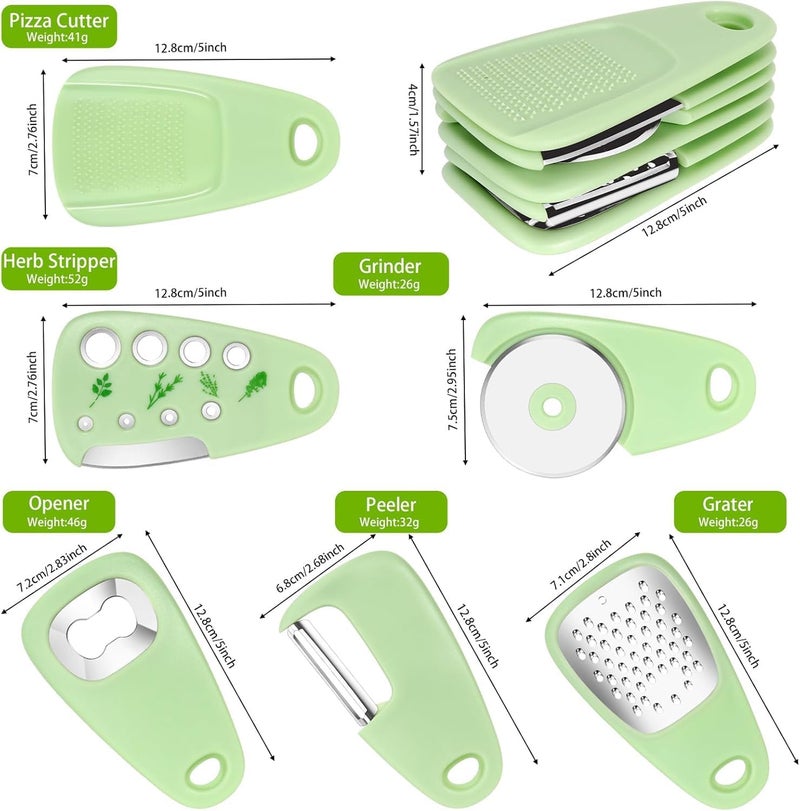 Kitcheniqa Kitcheniqa 6pcs MultiFunction Kitchen Tools Cheese Chocolate Grater Fruit Vegetable Peeler Bottle Opener Pizza Cutter Herb Stripper Vegetable Skin Peeler Kitchen Tools for Cooking Set of 6 - Image 2