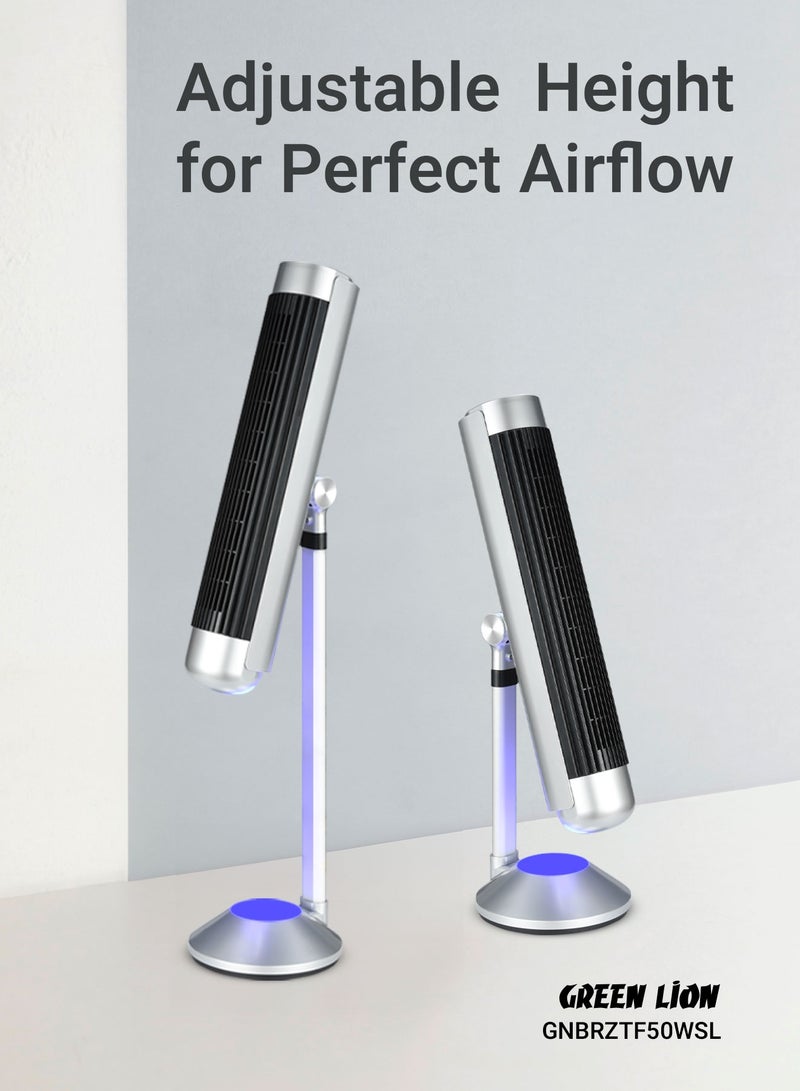 GREEN LION Breeze Tower Fan 50W with 5 Mode Light and 6 Speed Fan / 9H Timer / 175mm Adjustable Height / Strong ABS Material - Silver - Image 5