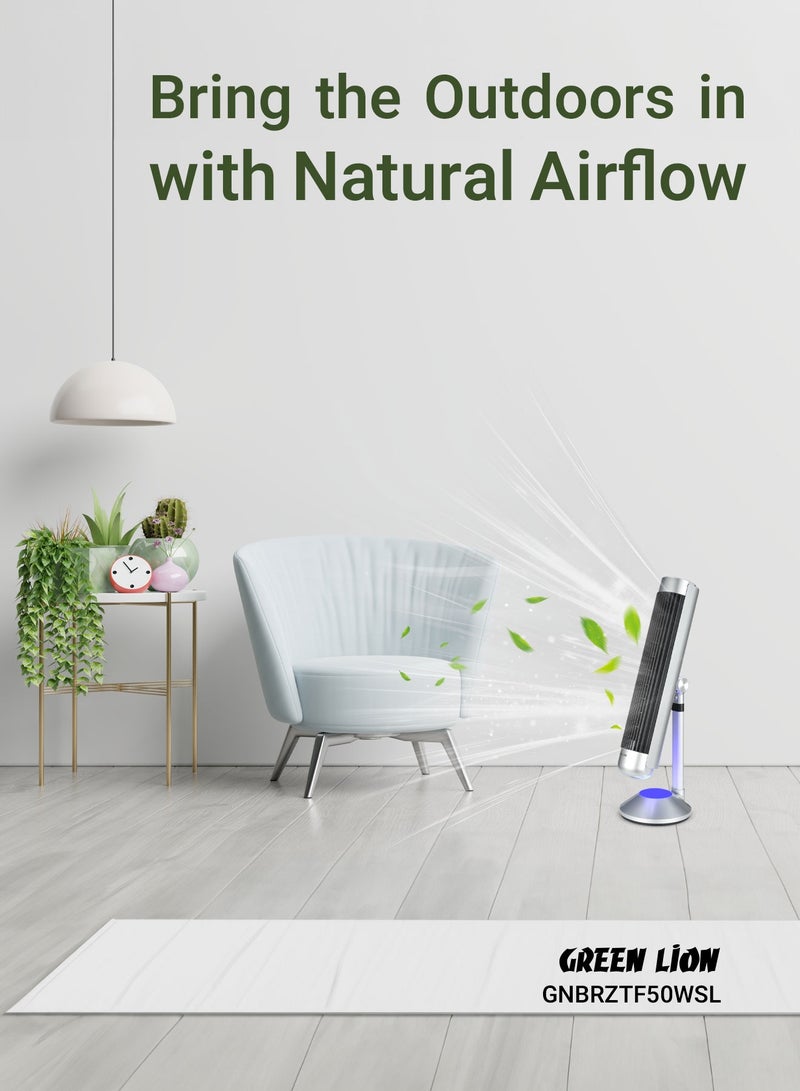 GREEN LION Breeze Tower Fan 50W with 5 Mode Light and 6 Speed Fan / 9H Timer / 175mm Adjustable Height / Strong ABS Material - Silver - Image 4