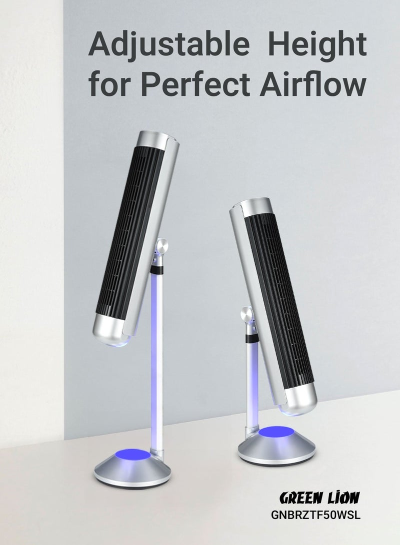 جرين ليون مروحة برج بريز 50 وات مع 5 أوضاع إضاءة و6 سرعات / مؤقت 9 ساعات / ارتفاع قابل للتعديل 175 مم / مادة ABS قوية - فضي - Image 5