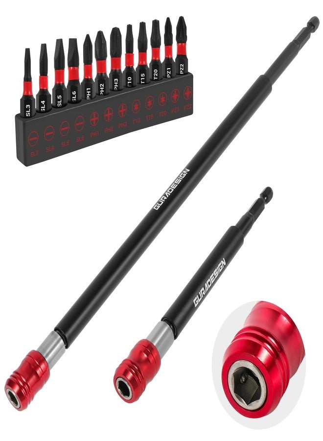 GURADESIGN 2-Piece Magnetic Screwdriver Bit Holder Set for Impact Driver Bits, 1/4 Inch Hex Shank Quick Release Extension Adapter (6" & 12") - Image 1