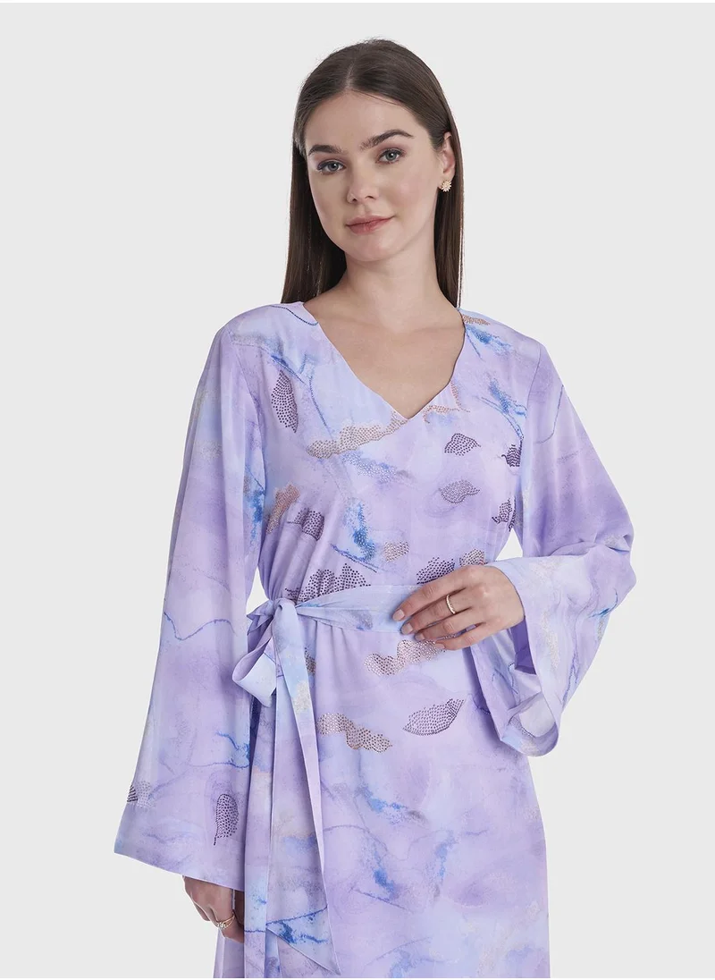 كشخة Water Color Abstract Print Dress
