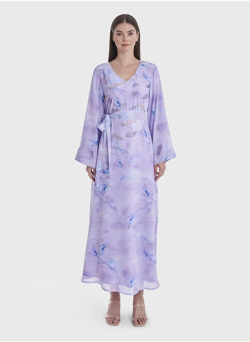 كشخة Water Color Abstract Print Dress
