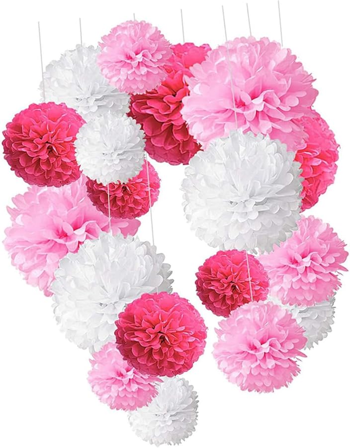 Pink Rosy White Paper Flower Ball Honeycomb Decorations For Party Wedding Home - Image 1