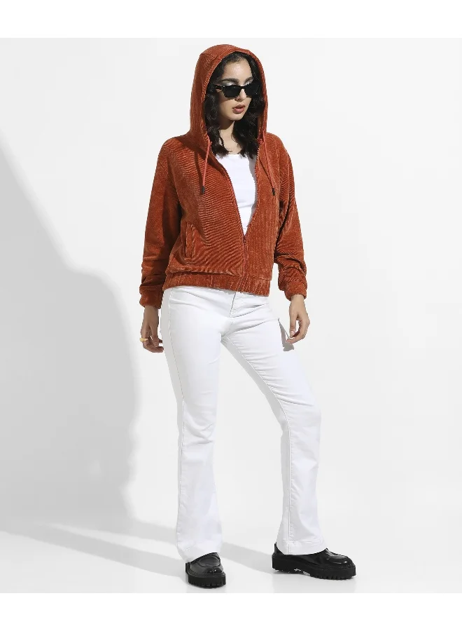 Pinacolada  Women's Orange Ribbed Hoodie With Zip-Closure for Women | Best Price UAE