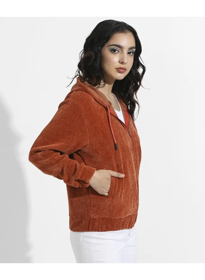 Pinacolada  Women's Orange Ribbed Hoodie With Zip-Closure for Women | Best Price UAE