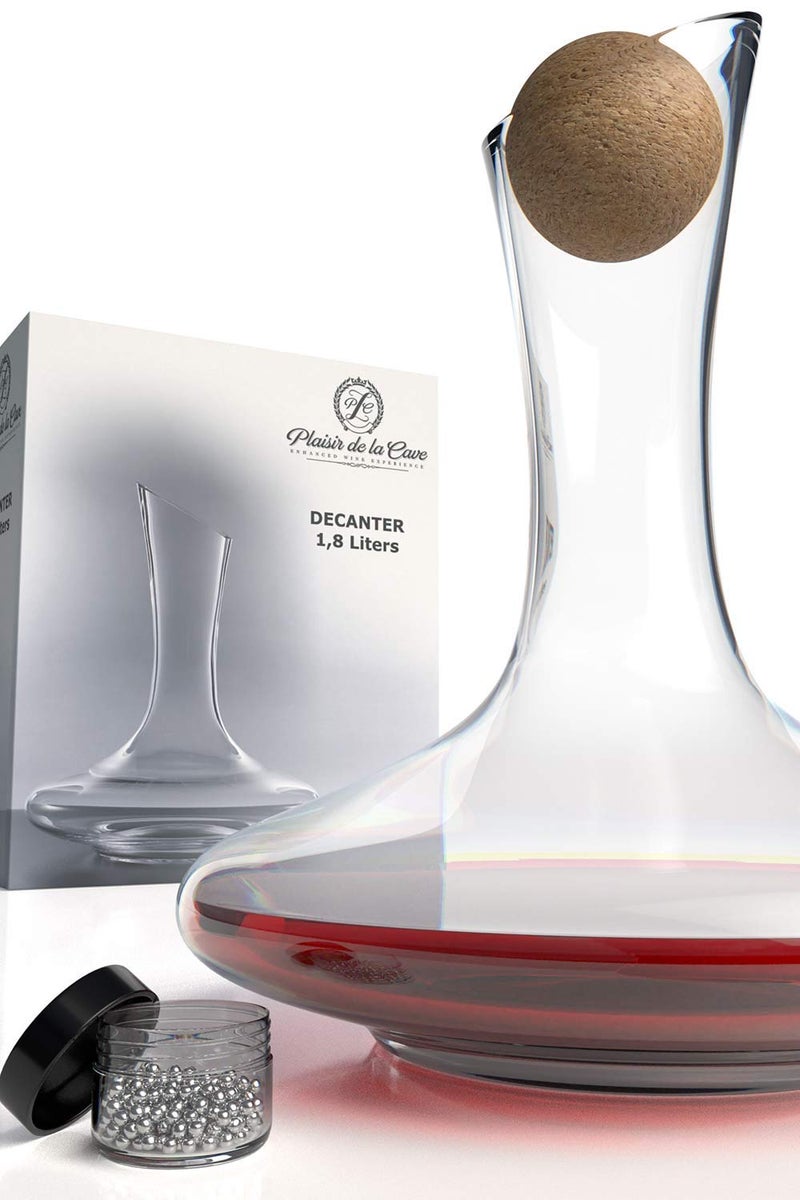 Plaisir de la Cave Wine Decanter  Accessories Cork Stopper  Cleaning Beads  100 LeadFree Crystal Wine Carafe  Unique Gift Idea 