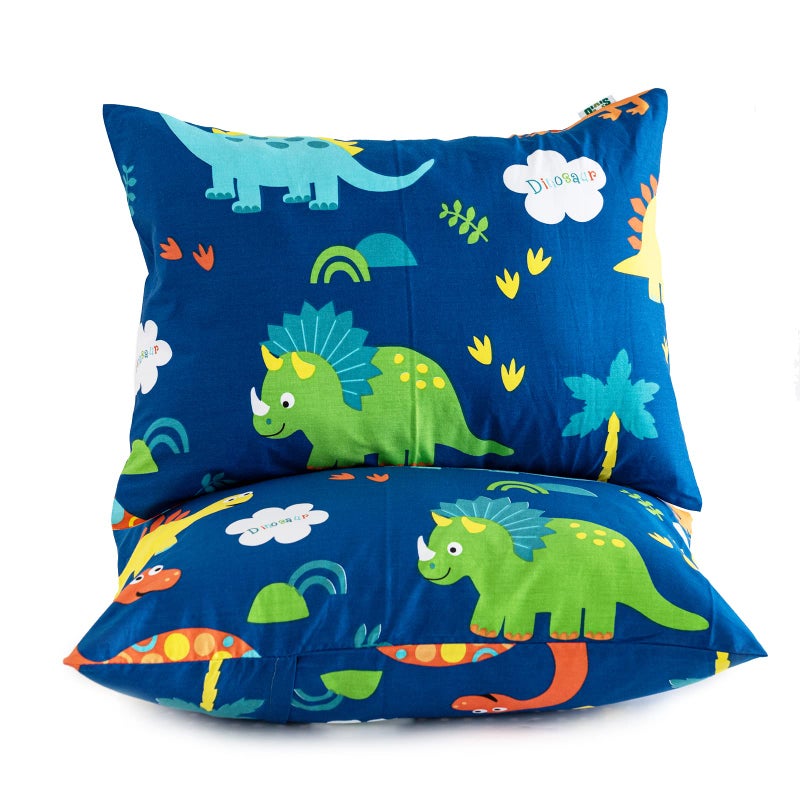 Cottonblue Toddler Pillow Kids Pillows for Sleeping 14 x 19 Inches Kids Pillow with Soft Cotton Pillowcase Machine Washable Perfect for Travel Toddlers Cot 2 Pack Blue Dinosaur