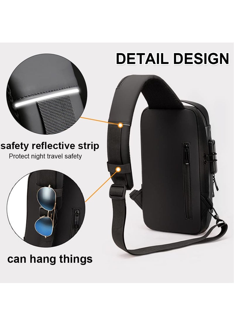 SYOSI Anti Theft Crossbody Sling Bag, Waterproof Chest Daypack with USB Charging Port, Multi-functional Large-Capacity Lightweight Shoulder Bag with Combination Lock, Shoulder Backpack for Men Women, Black  - Image 5