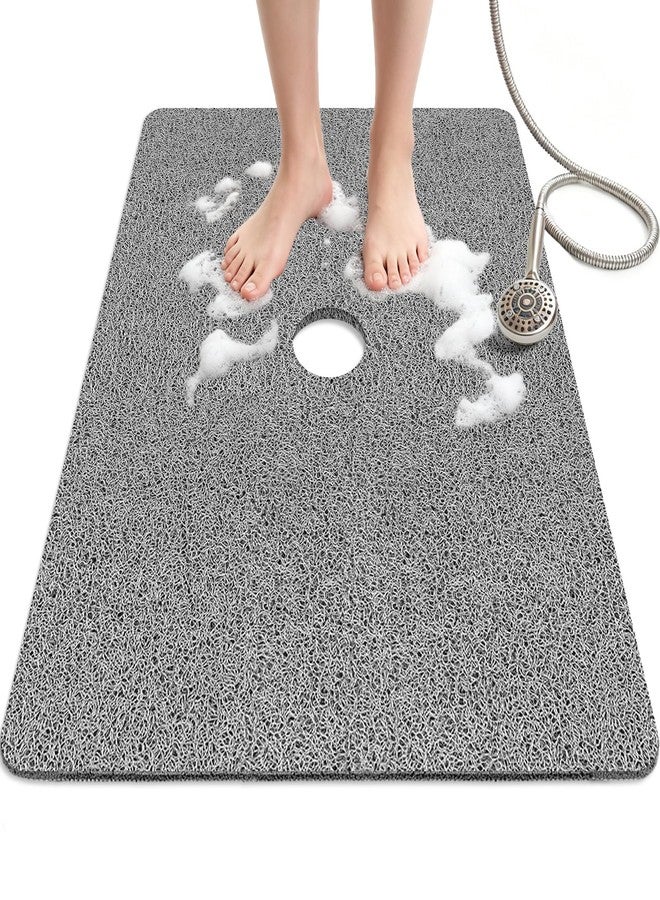 Darhoo Shower Mat Non Slip, 32" x 24" Large Soft Loofah Shower Mats for Inside Shower with Drain Hole in Middle, Anti Slip Shower Floor Mat for Elderly, Quick Drying, Grey - Image 1