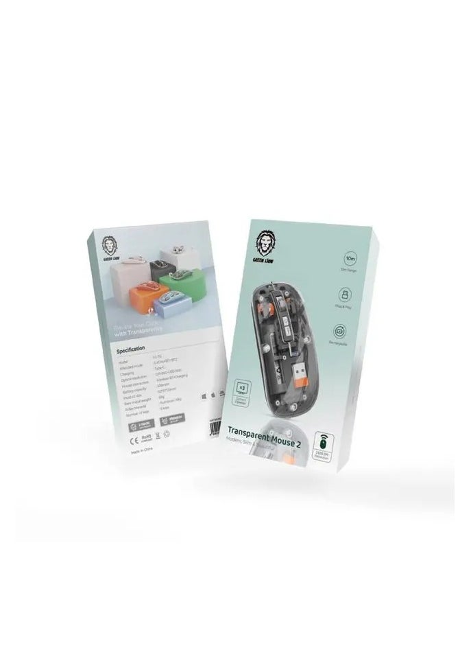 GREEN LION Transparent Mouse 2 1600DPI 10m Range 5 keys / Aluminum Alloy Roller / Plug & Play for Windows / Android / Mac / 500mAh Battery Capacity / Wireless+BT+Charging Mouse Connection - Grey  - Image 2