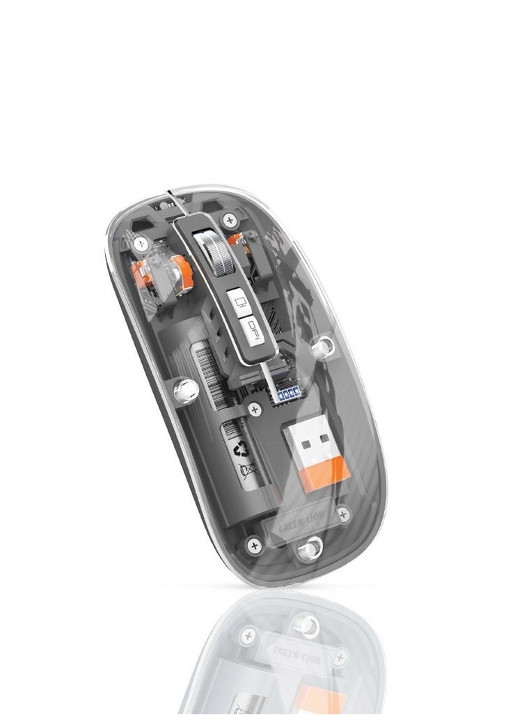 GREEN LION Transparent Mouse 2 1600DPI 10m Range 5 keys / Aluminum Alloy Roller / Plug & Play for Windows / Android / Mac / 500mAh Battery Capacity / Wireless+BT+Charging Mouse Connection - Grey  - Image 1