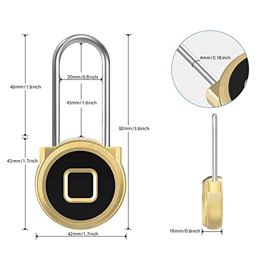 Elinksmart Fingerprint Padlock eLinkSmart Long Padlock with 45MM Shackle Weatherproof 1000 App User Combination Locker Lock for Gym Locker Fence Garden Cupboard Cabinet Gold - Image 5