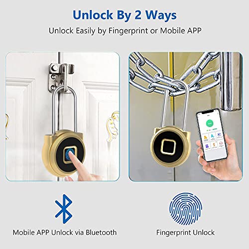 Elinksmart Fingerprint Padlock eLinkSmart Long Padlock with 45MM Shackle Weatherproof 1000 App User Combination Locker Lock for Gym Locker Fence Garden Cupboard Cabinet Gold - Image 2