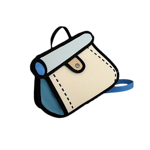 Craoopii Funny 2D Cartoon Crossbody Bag Creative Cute Handbag 3D Style 2D Drawing Canvas Bag for Women & Men (Blue) - Image 1