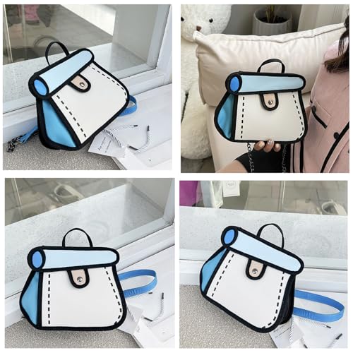 Craoopii Funny 2D Cartoon Crossbody Bag Creative Cute Handbag 3D Style 2D Drawing Canvas Bag for Women & Men (Blue) - Image 4