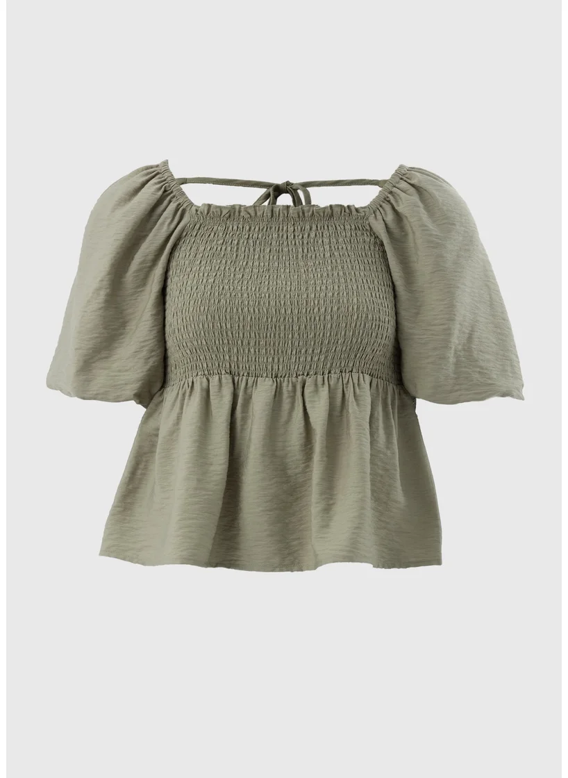 Matalan Green Shirred Tie Back Blouse