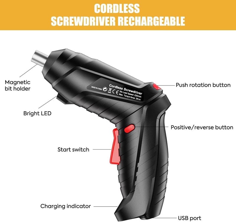 New Electric Screwdriver "Charge & Play", The Solution for Easy Repairs! Comes with 47 Accessories and Features Like Cordless Screws, 1300mAh Battery, and - Generic - Image 2