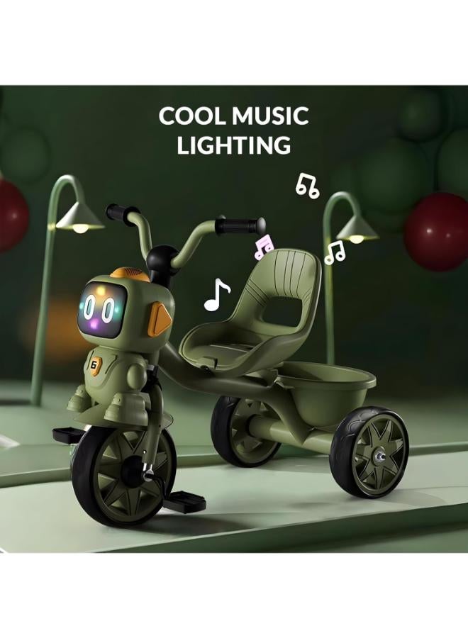 Tricycle with Lights & Music – 3-Wheel Baby Bike with Storage Basket (Green) - Image 2