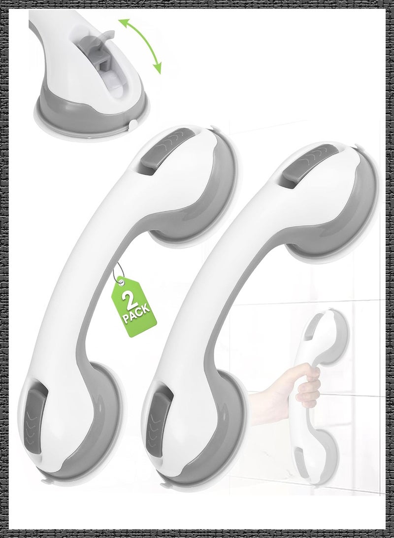 Bukela 2 Pack Grab Bars for Bathtubs and Showers with Suction Cup, Removable Shower Grab Bars for Seniors, No Drilling Heavy Duty Shower Handle for Bathroom Safety, Handicap Grab Bars, Grey - Image 1
