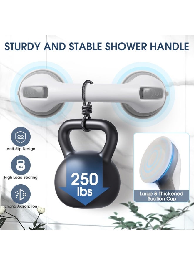 Bukela 2 Pack Grab Bars for Bathtubs and Showers with Suction Cup, Removable Shower Grab Bars for Seniors, No Drilling Heavy Duty Shower Handle for Bathroom Safety, Handicap Grab Bars, Grey - Image 2