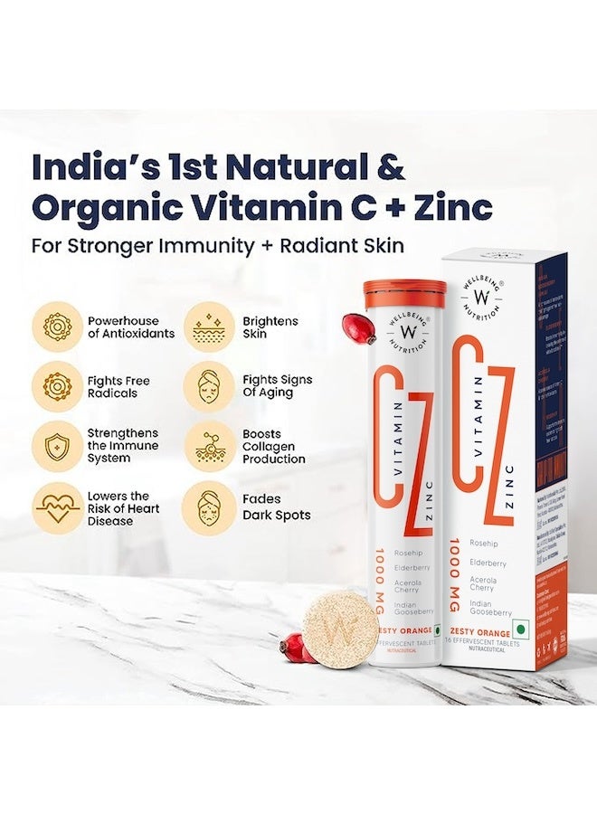WELLBEING NUTRITION Natural Vitamin C + Zinc 1000mg with Amla, Rose Hip, Acerola Cherry | Organic Immunity Booster, Helps Build Collagen for Healthy Hair, Skin & Nails, 16 Effervescent Tablets - Image 3