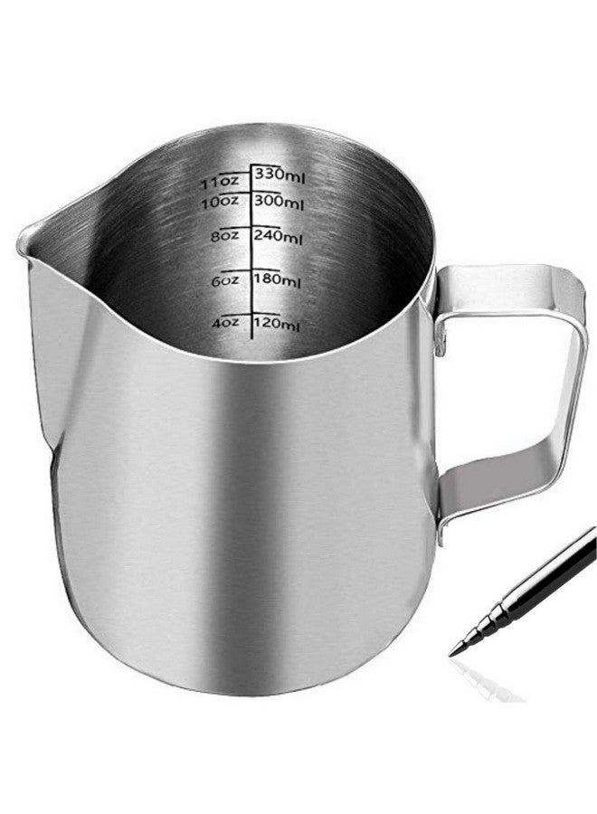 homepixi إبريق حليب هومبيكسي (350 مل) مع إبرة فن القهوة، إبريق قهوة إسبريسو من الفولاذ المقاوم للصدأ 304 لفن اللاتيه، إبريق لعمل رغوة الحليب، أدوات باريستا لكابتشينو والقهوة - Image 1