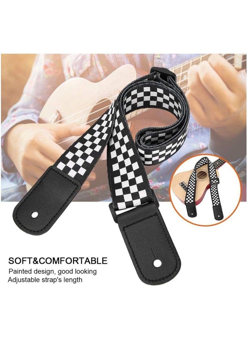 Megarya - Alinory Ukulele Strap Adjustable Black and White Squares Ukulele 4 String Hawaii Guitar Shoulder Strap Accessory - Image 1