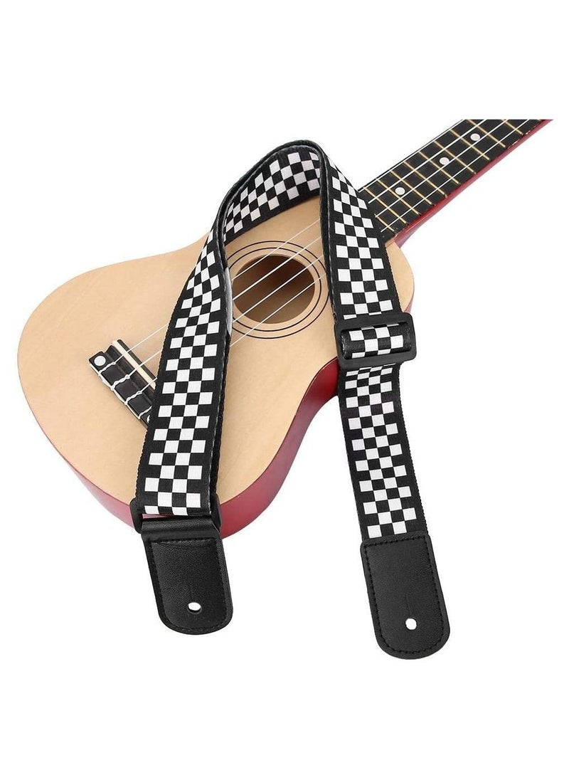 Megarya - Alinory Ukulele Strap Adjustable Black and White Squares Ukulele 4 String Hawaii Guitar Shoulder Strap Accessory - Image 1