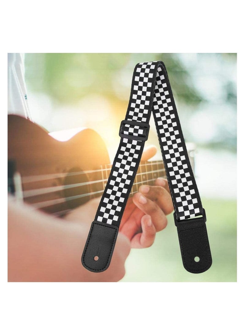 Megarya - Alinory Ukulele Strap Adjustable Black and White Squares Ukulele 4 String Hawaii Guitar Shoulder Strap Accessory - Image 1