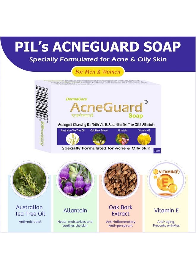 PIL Pil Acneguard Soap | Clears Acne, Pimples, Clogged Pores | For Face And Body | Perfect Blend Of Natural Ingredients | Deeply Cleanses | Gentle | Refreshing (75gm Each, Pack of 4)  - Image 4