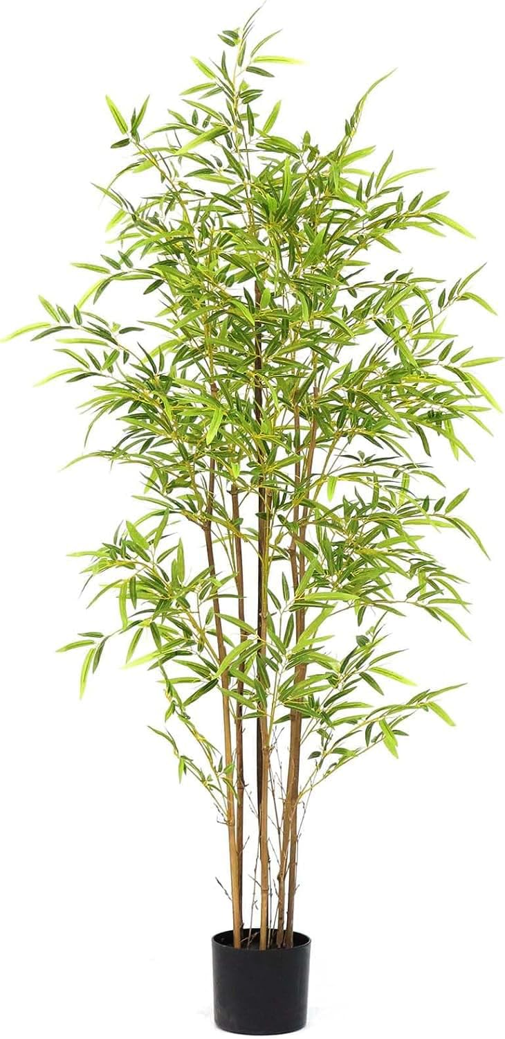 ARICKDECOR 5ft شجرة الخيزران الصناعية من السيليكون للنباتات الخضراء المزيفة للديكور الداخلي والخارجي مع وعاء - Image 1