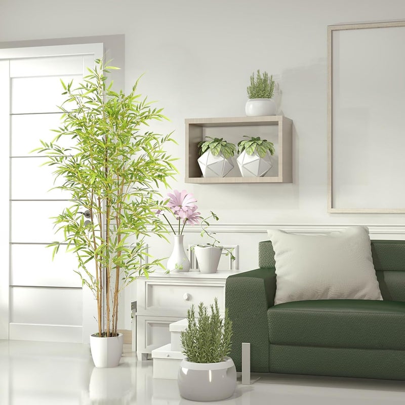 ARICKDECOR 5ft شجرة الخيزران الصناعية من السيليكون للنباتات الخضراء المزيفة للديكور الداخلي والخارجي مع وعاء - Image 3