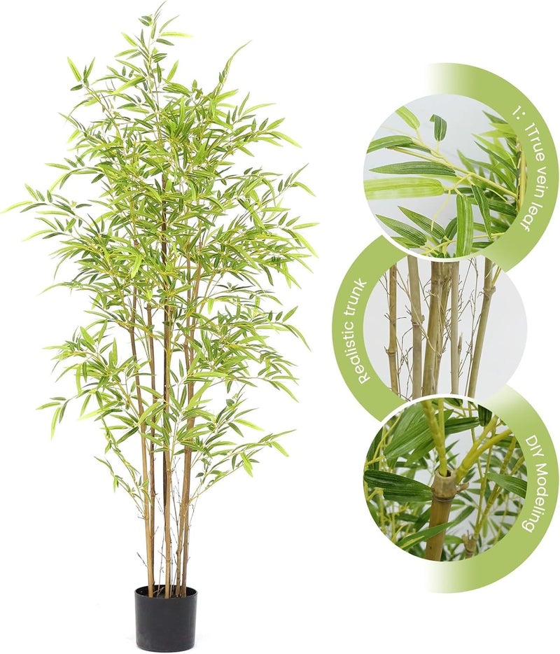 ARICKDECOR 5ft شجرة الخيزران الصناعية من السيليكون للنباتات الخضراء المزيفة للديكور الداخلي والخارجي مع وعاء - Image 4