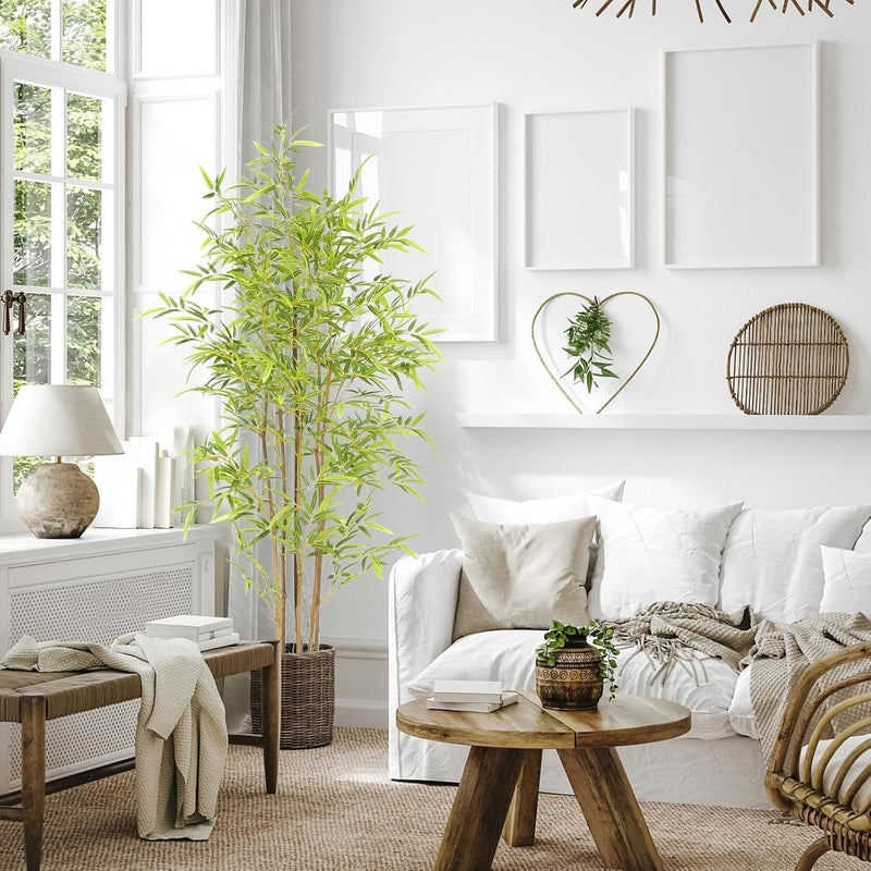 ARICKDECOR 5ft شجرة الخيزران الصناعية من السيليكون للنباتات الخضراء المزيفة للديكور الداخلي والخارجي مع وعاء - Image 2