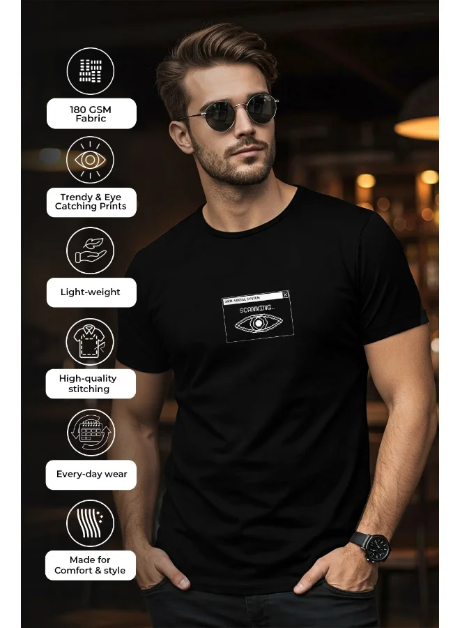 فيردو Veirdo® Men's T-Shirt Regular Fit Round Neck Pure Cotton Half Sleeve Graphics Printed T-Shirt with Black Colour & S Size