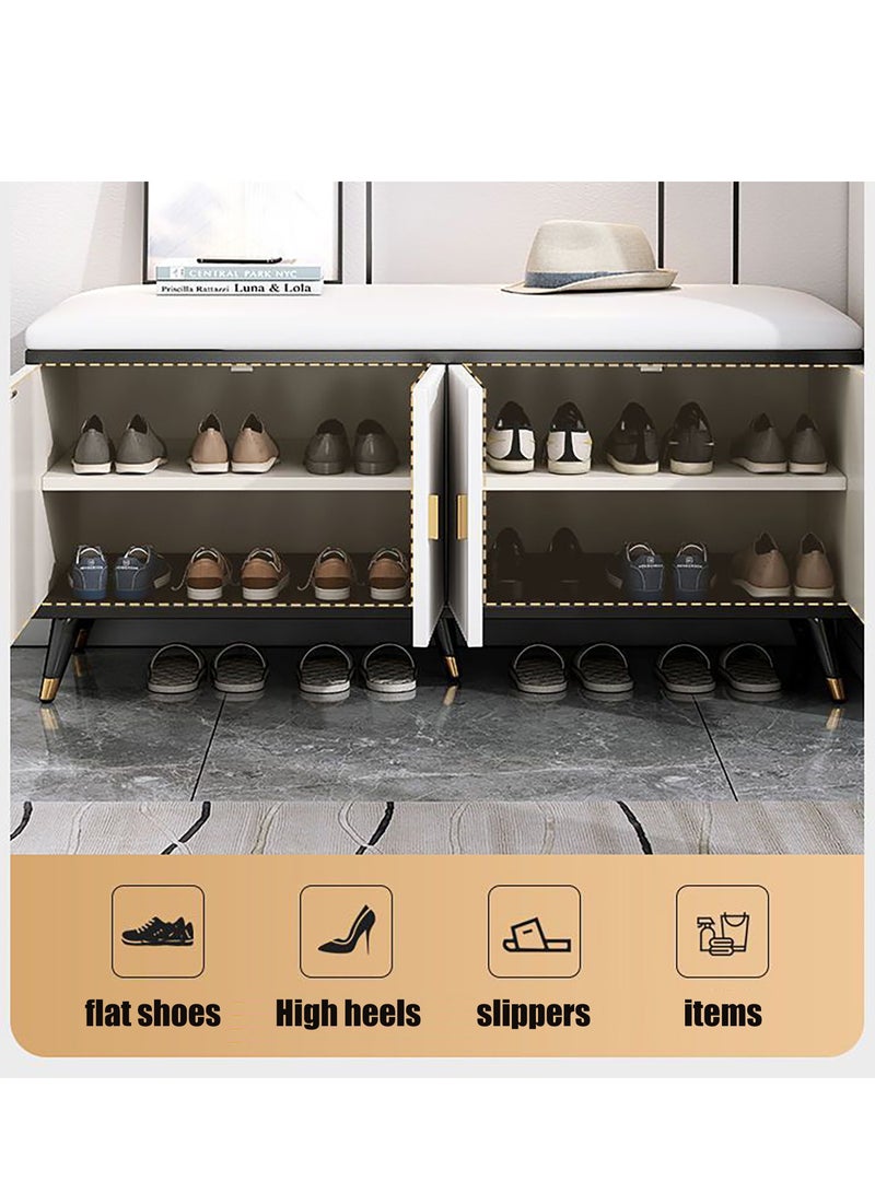 YY-Recheer Entryway Shoe Bench with Storage, 90CM Shoe Cabinet with Padded Seat for Hallway, Living Room, Bedroom - Image 2