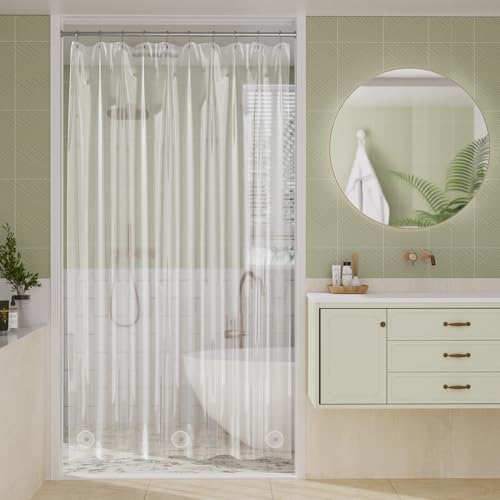 Amazer Plastic Shower Curtain Liner with Magnets 72x72 Clear Shower Liner PEVA Waterproof Inside Shower Curtains Liner for Bathroom with Rustproof Grommet