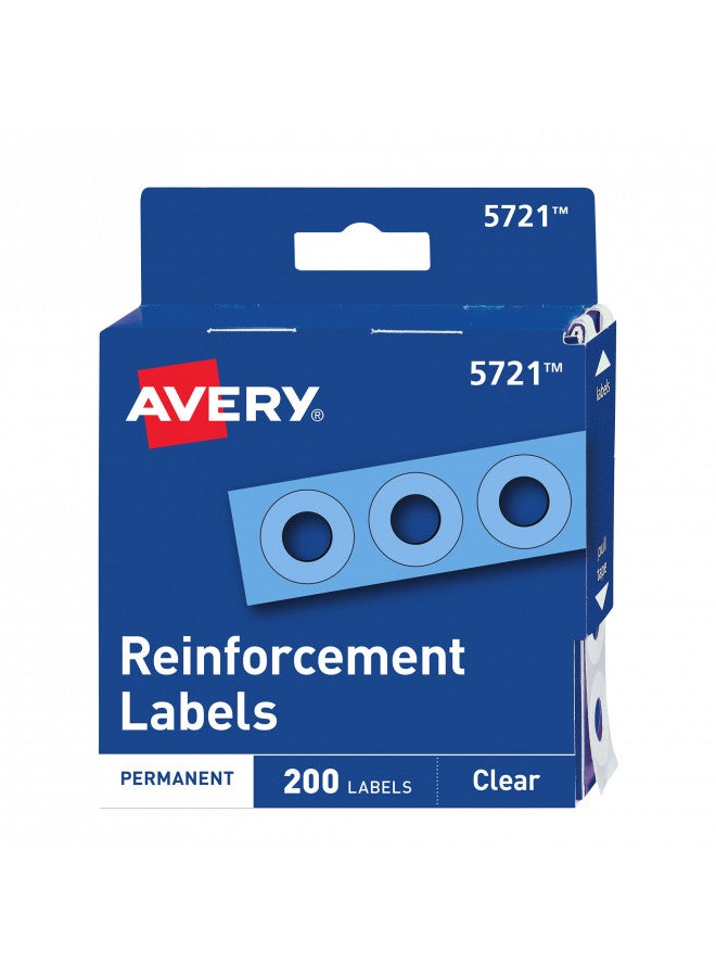 Avery Self-Adhesive Hole Reinforcement Stickers, 1/4" Diameter Hole Punch Reinforcement Labels, Clear, Non-Printable, 200 Labels Total (5721) - Image 1