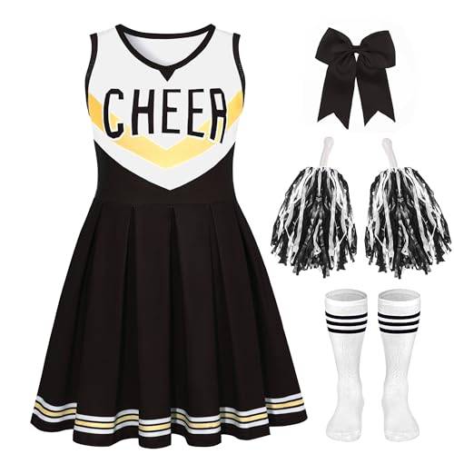 CIFITERY Toddler Cheerleader Costume Black Gold Cheer Uniform No Scary Cheerleading Outfit for Girls Halloween Cheer Gifts - Image 1