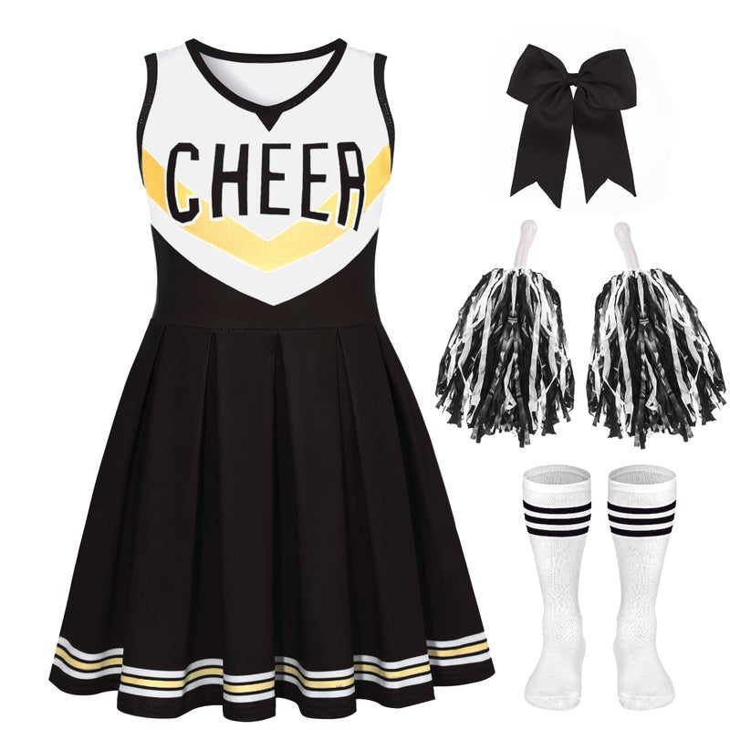 CIFITERY Toddler Cheerleader Costume Black Gold Cheer Uniform No Scary Cheerleading Outfit for Girls Halloween Cheer Gifts - Image 3