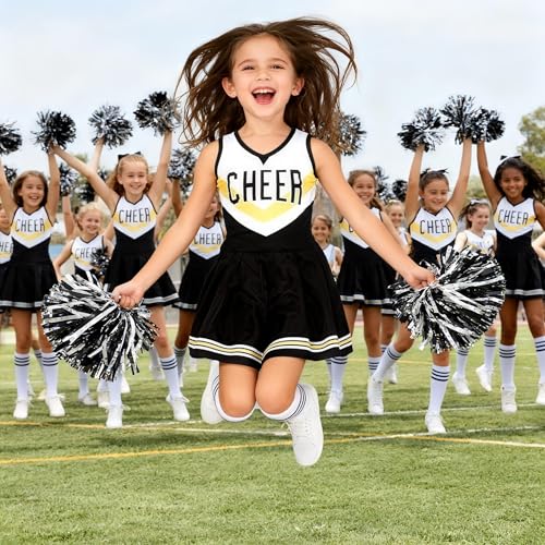 CIFITERY Toddler Cheerleader Costume Black Gold Cheer Uniform No Scary Cheerleading Outfit for Girls Halloween Cheer Gifts - Image 5