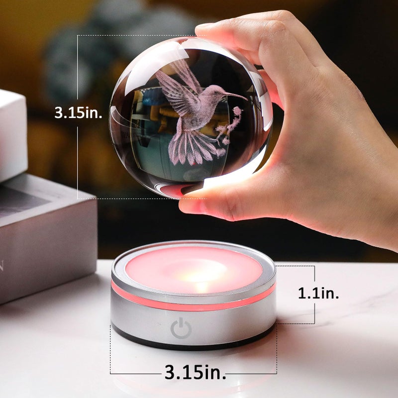 Movdyka 3D Crystal Ball Hummingbird Gifts for Women Men Glass Humming Bird Ornament Animals Figurine Home Decor with Colorful LED Base for Hummingbird Nature Lovers on Birthday Christmas- 3.15"/8CM - Image 3