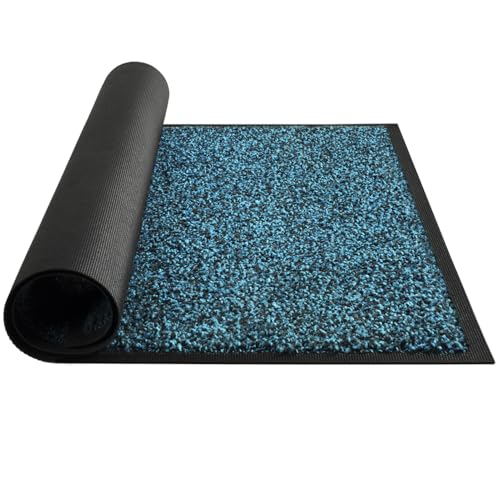 Mibao Front Door Mat, Dirt Trapper Welcome Mat for Outdoor Indoor, Non-Slip Waterproof Doormat, Durable Machine Washable Low Profile Entry Rug for Back Door Outside Patio Porch, 36" x 24", Blue - Image 1