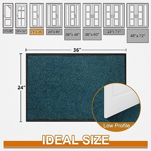 Mibao Front Door Mat, Dirt Trapper Welcome Mat for Outdoor Indoor, Non-Slip Waterproof Doormat, Durable Machine Washable Low Profile Entry Rug for Back Door Outside Patio Porch, 36" x 24", Blue - Image 2